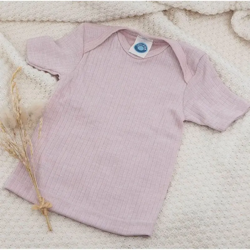 Tee-shirt manches courtes en laine, soie et coton bio Cosilana - Rose