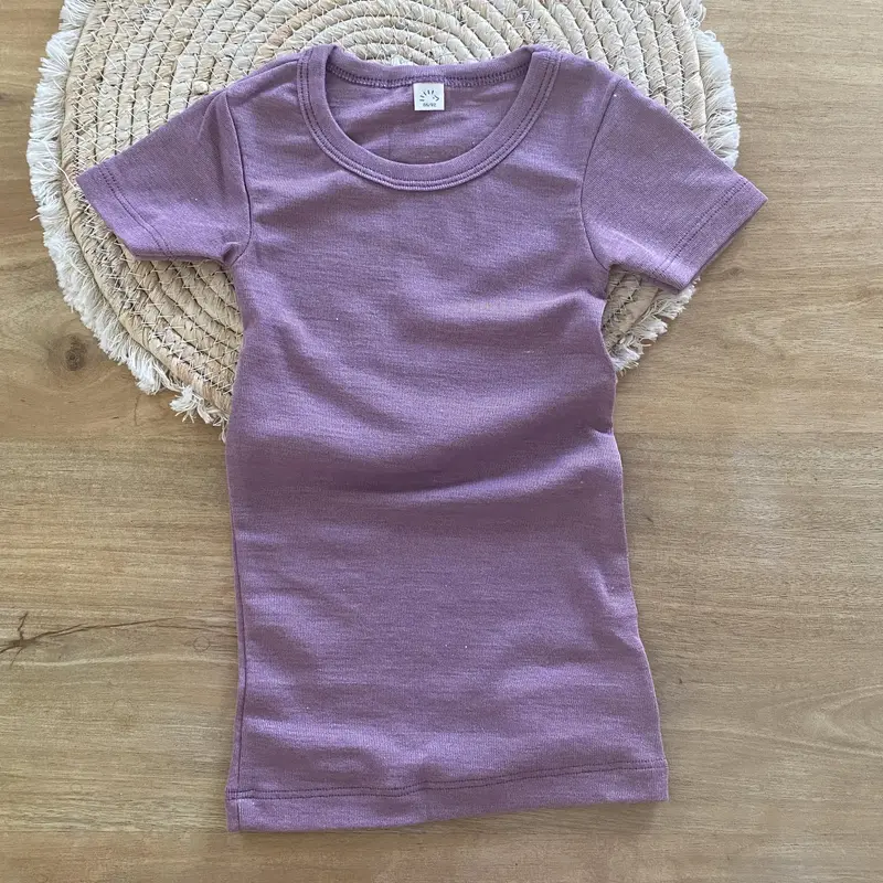 Tee-shirt manches courtes en laine & soie Popolini - Mauve