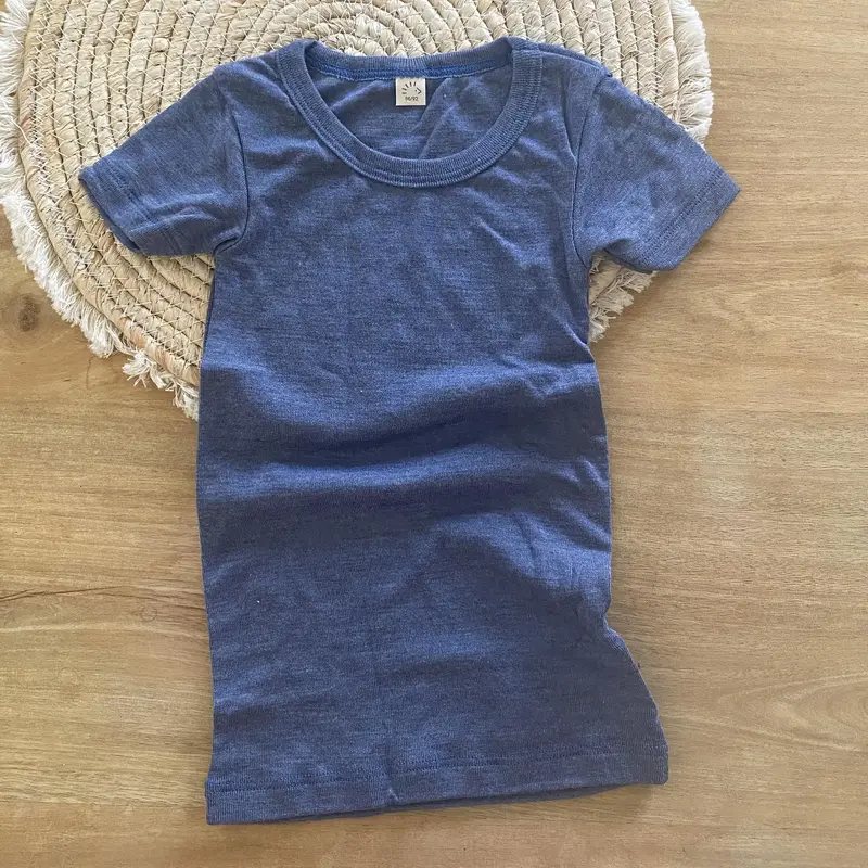 Tee-shirt manches courtes en laine & soie Popolini - Océan