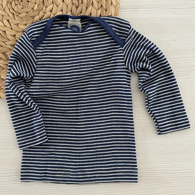 Tee-shirt manches longues en laine et soie Cosilana - Rayé bleu