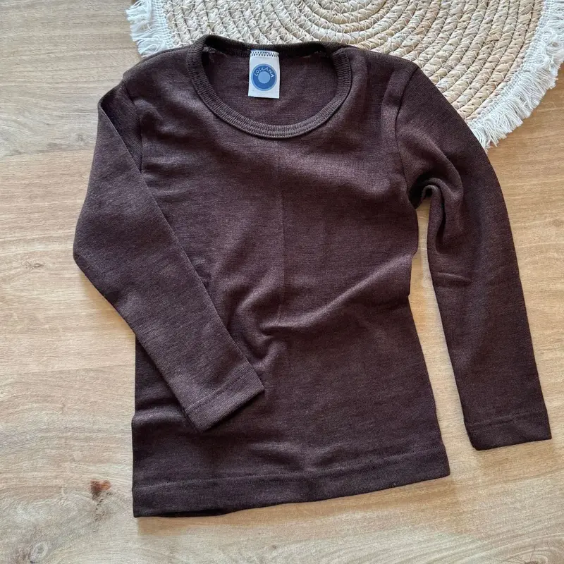Tee-shirt manches longues en laine & soie enfant Cosilana - Chocolat