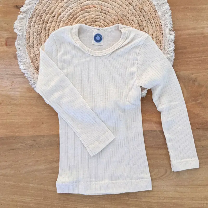 Tee-shirt manches longues en laine, soie et coton bio enfant Cosilana - Naturel