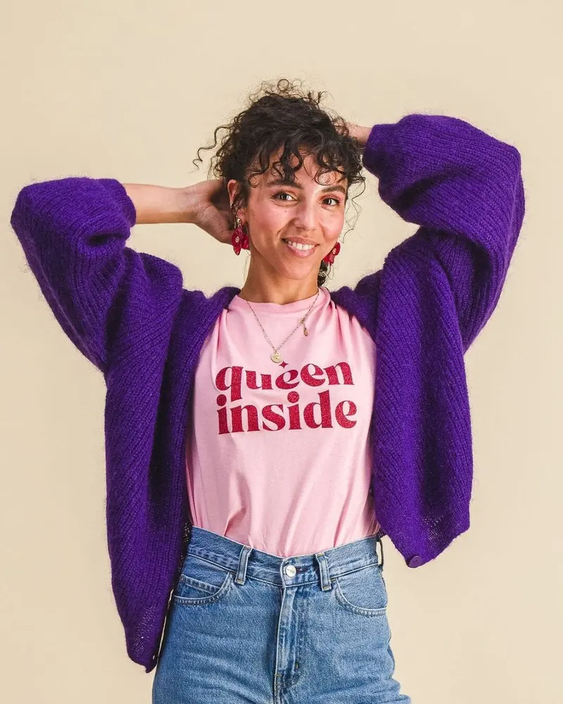 Tee-shirt pailleté femme - Message "Queen Inside"
