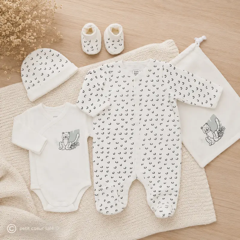 Tenue naissance bébé Léopard – ensemble maternité 5 pièces 1 mois