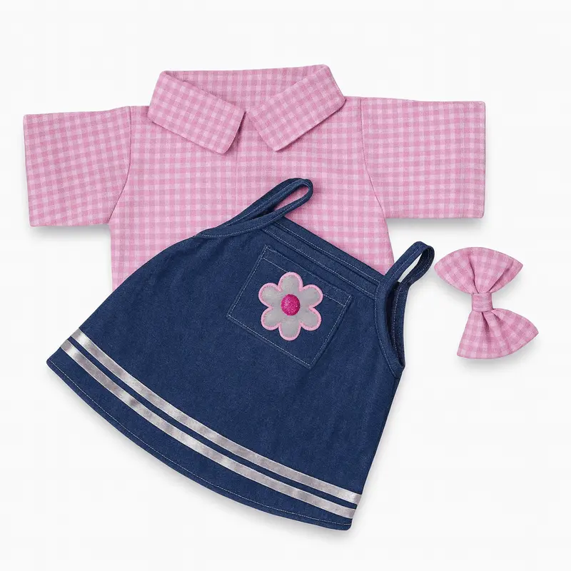 Tenue Robe en jean et Chemise à Careaux rose