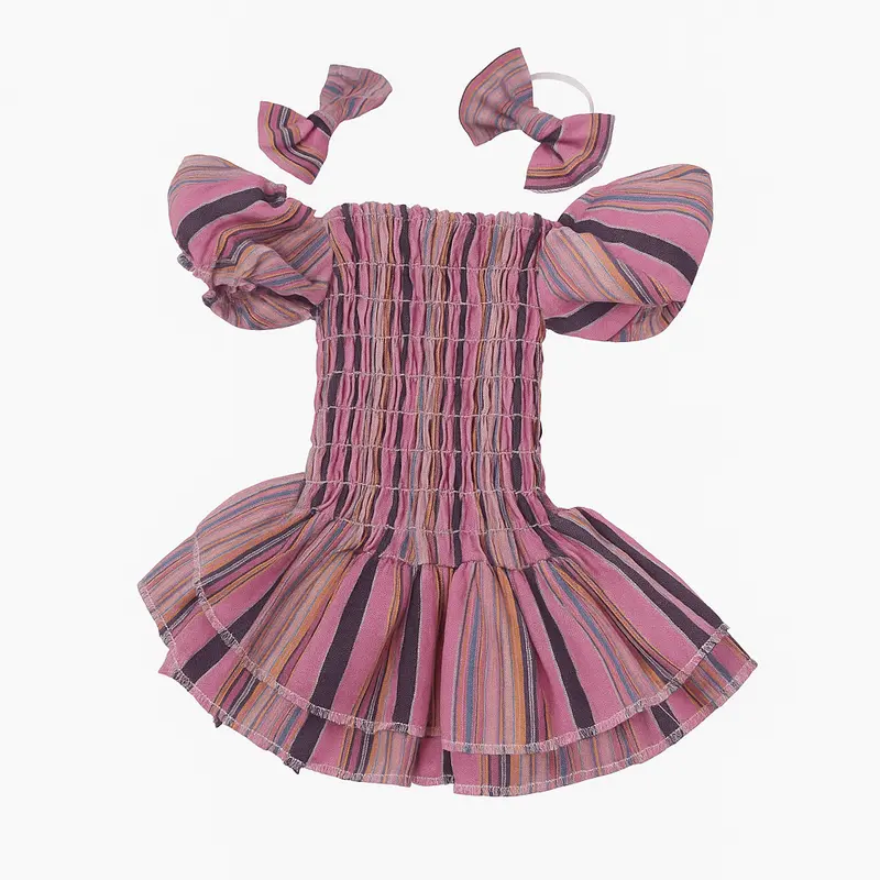 Tenue Robe Rose Rayée avec ses 2 nœuds