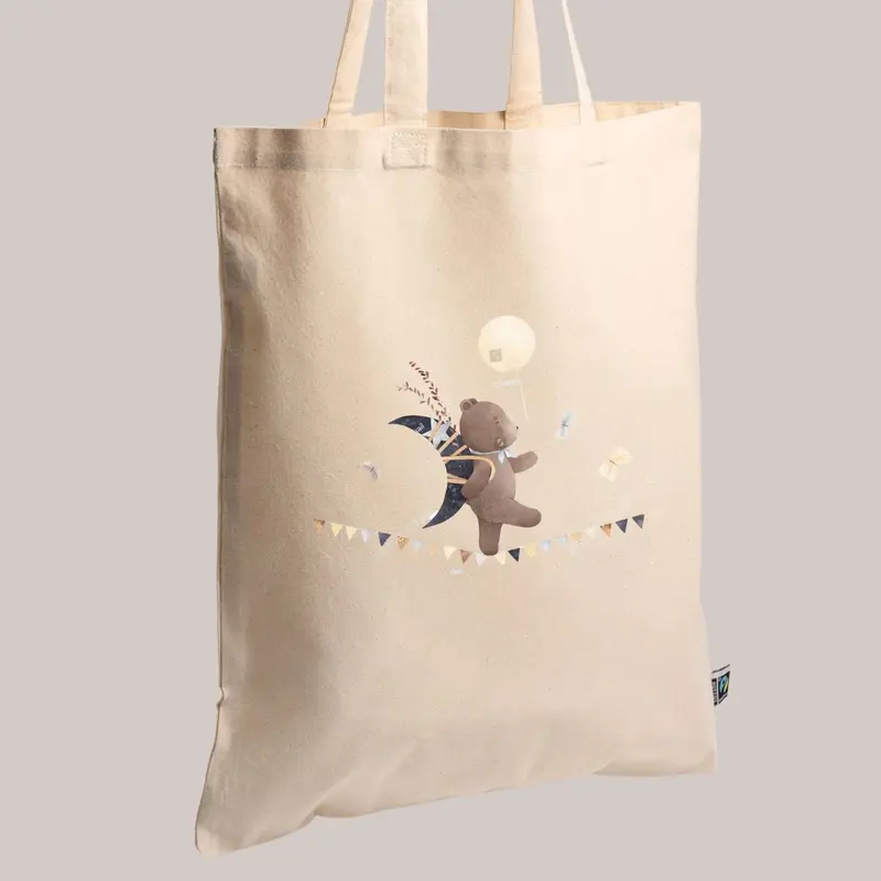 Tote bag Ours sur guirlande en coton biologique
