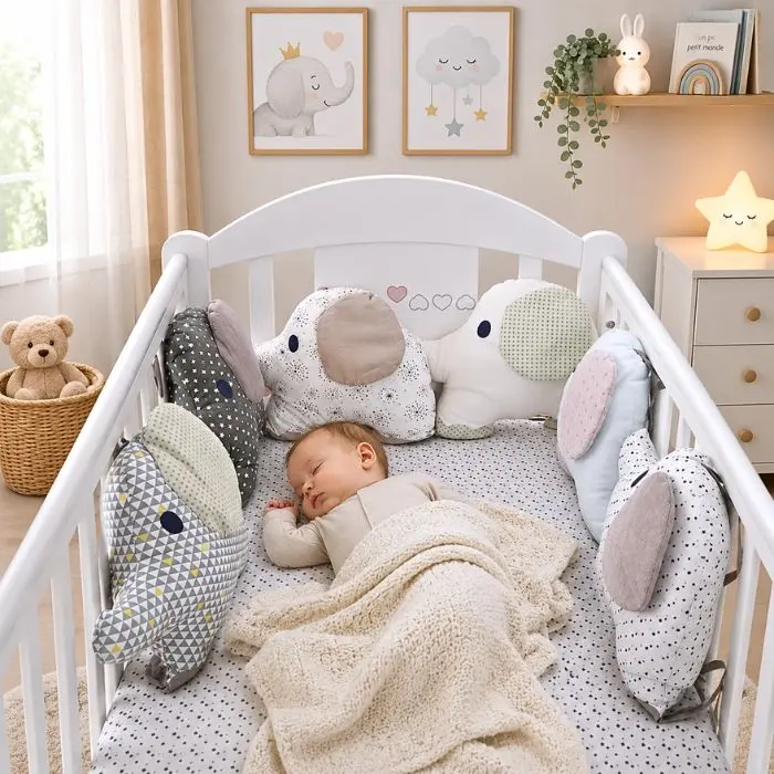 Tour de lit bébé - Éléphant Coton Naturel