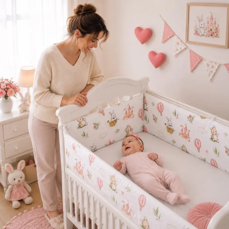 Tour de lit bébé fille - Château Lapin Enchanté