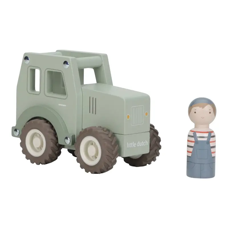 Tracteur en bois avec figurine – jouet ferme 18 mois