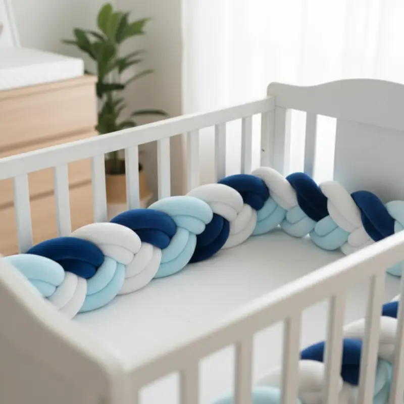 TRESSE DE LIT BEBE 6 Brins Blanc Bleu Ciel et Bleu Marine │ OceanDream