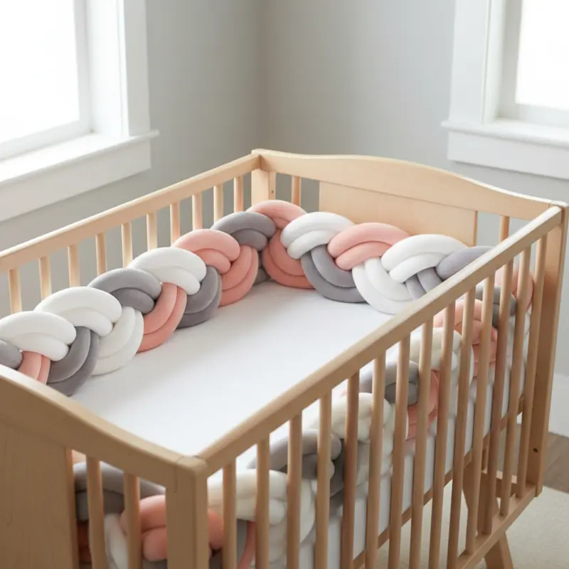 TRESSE DE LIT BEBE 6 Brins Orange Gris et Blanc │ SunnySoft