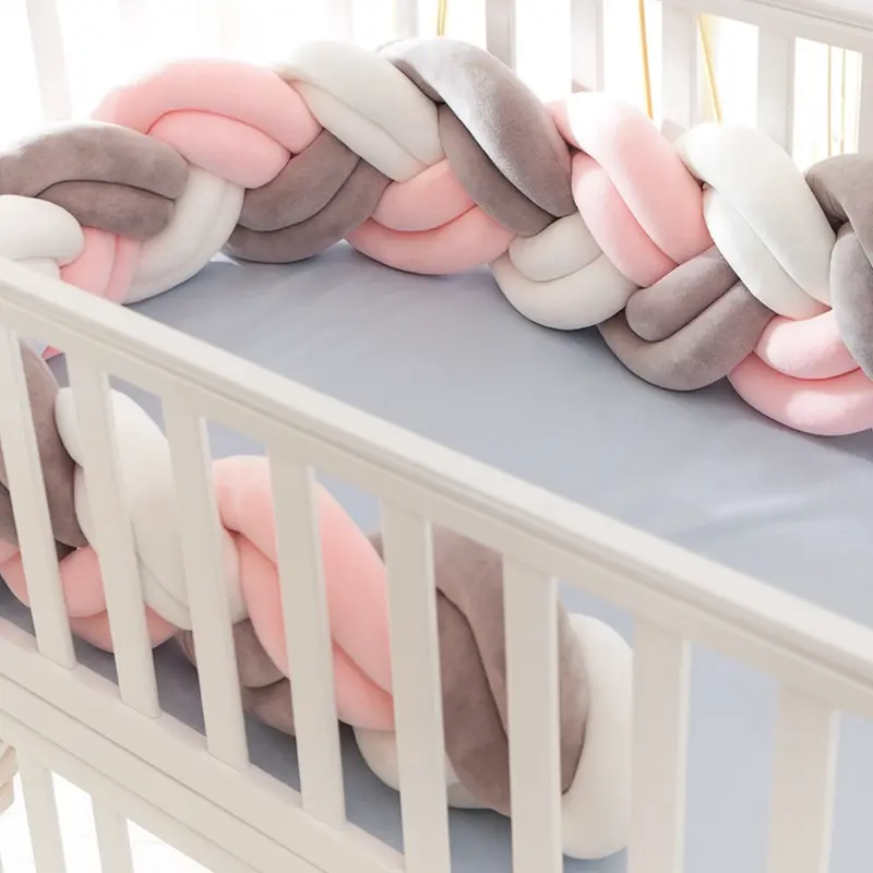 TRESSE DE LIT BEBE 6 Brins Rose Blanc et Gris │ RosyDream