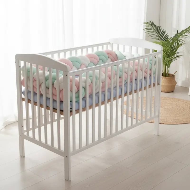 Tresse de Lit Bébé 6 Brins Rose Vert et Blanc │ MintyDream
