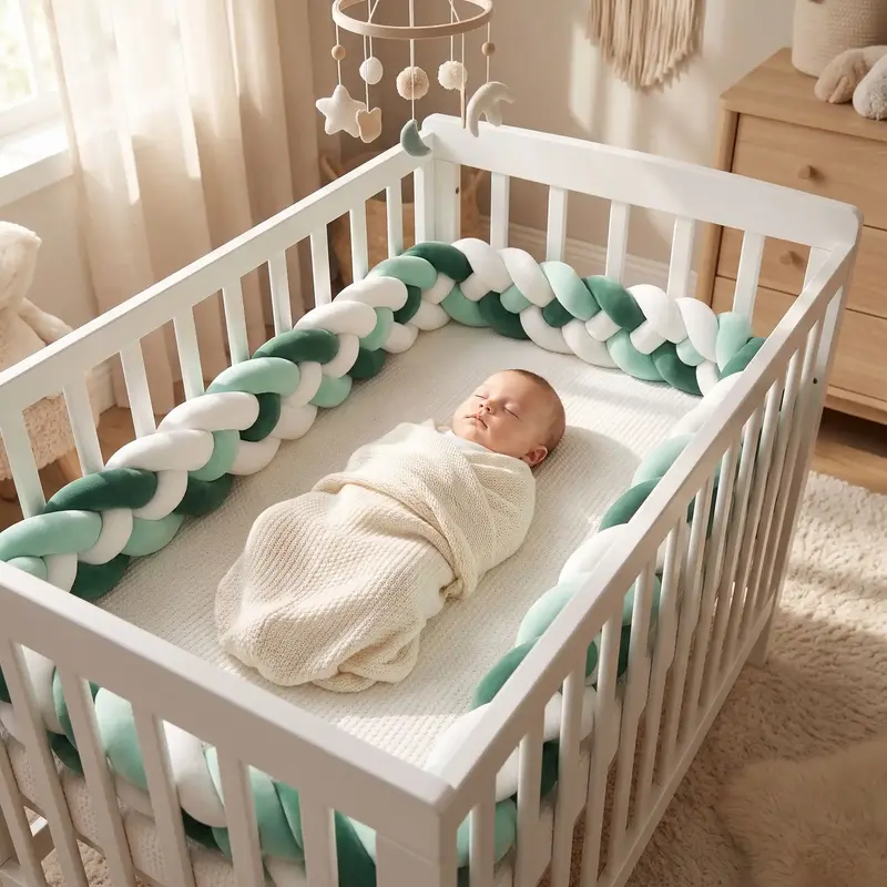 Tresse de lit vert sauge-blanc | Cocon Protecteur