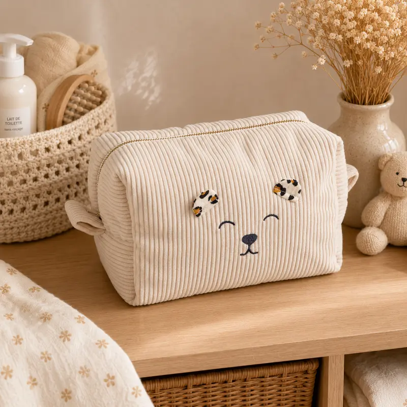 Trousse de toilette en velours côtelé Léopard - Sauthon