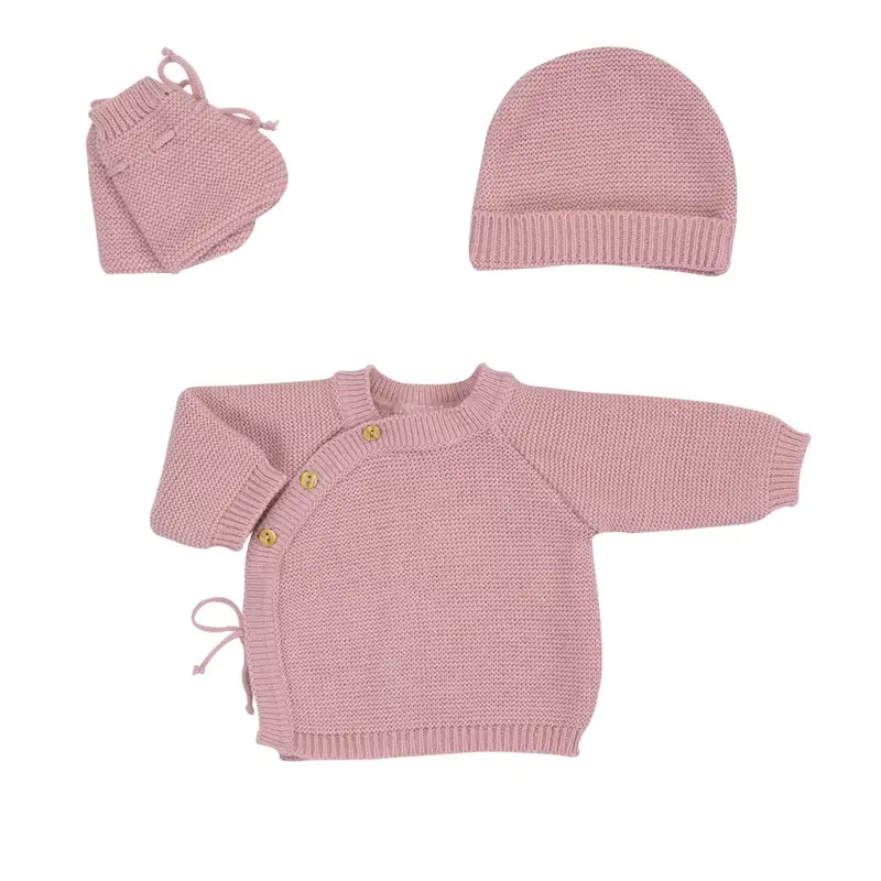 Trousseau naissance - Brassière chaussons et bonnet rose