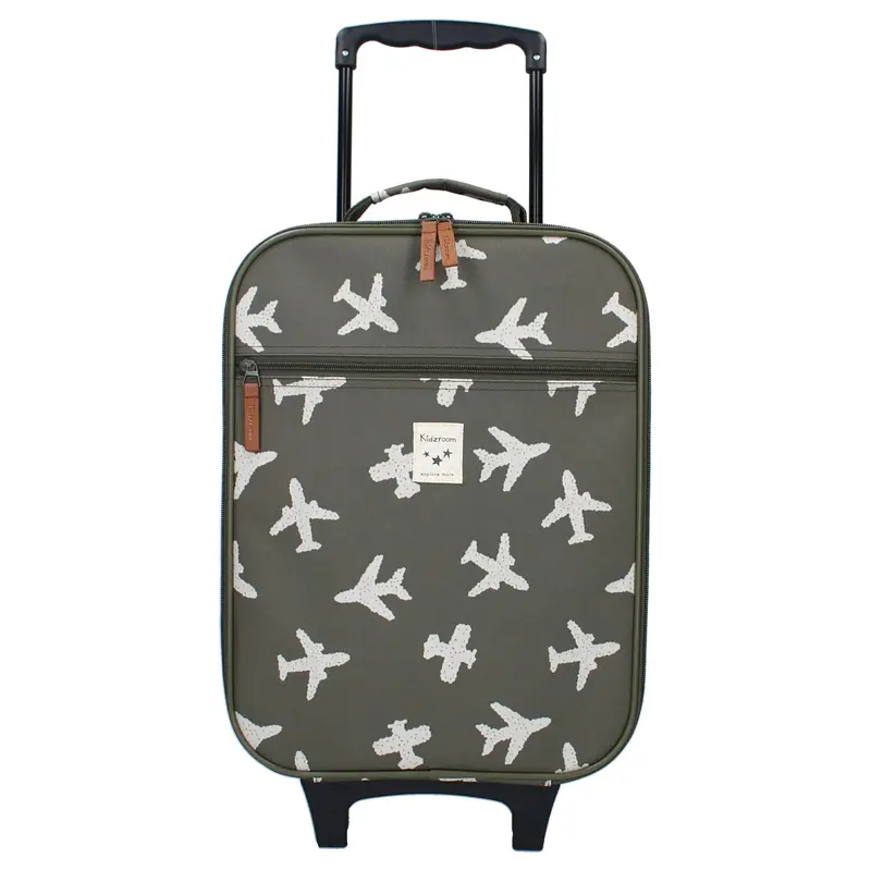 Valise à roulettes enfant avions kaki - Kidzroom