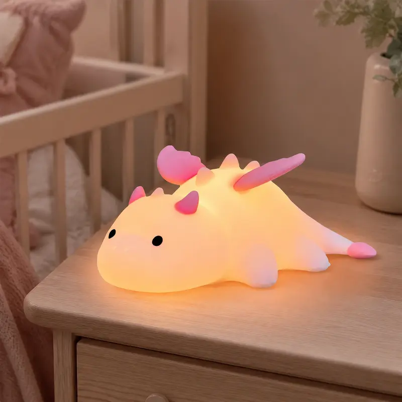 Veilleuse Bébé Dinosaure Rose Rechargeable