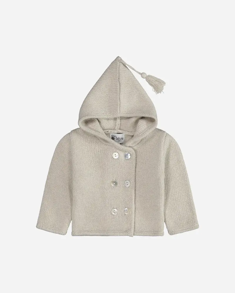 Veste bébé en laine et cachemire à capuche beige layette