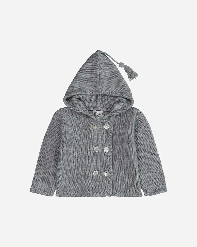 Veste bébé en laine et cachemire à capuche grise