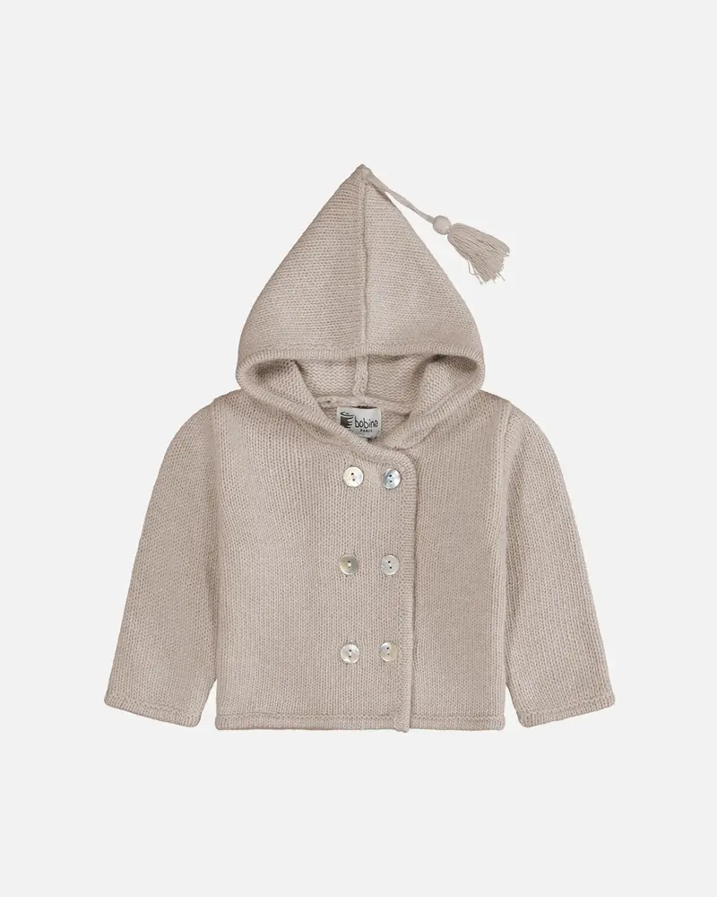 Veste capuche pompom bébé beige clair