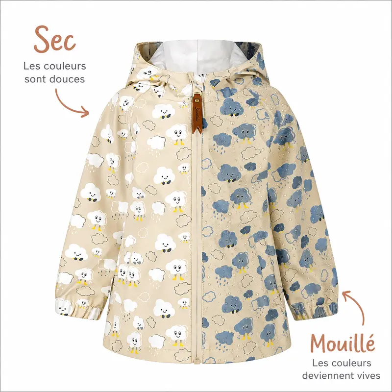 Veste de pluie magique Nuages – Change de couleur sous la pluie
