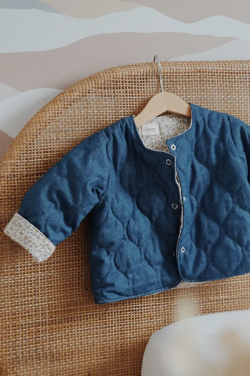Veste matelassée avec manches enfant Jean/ Feuilles d'olivier Taille 18 mois