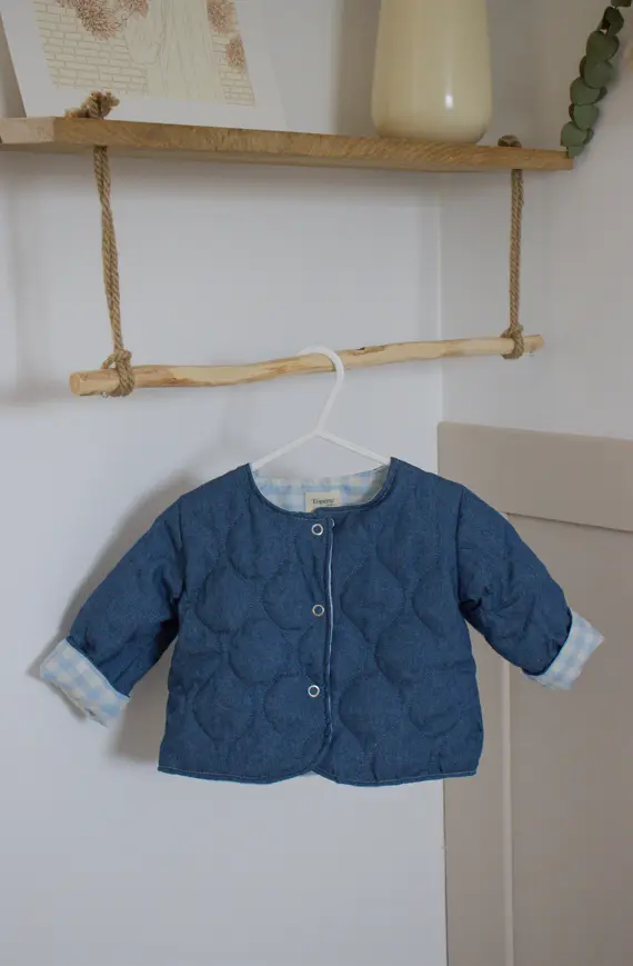 Vestes matelassées avec manches enfant Jean/ Vichy Bleu ciel
