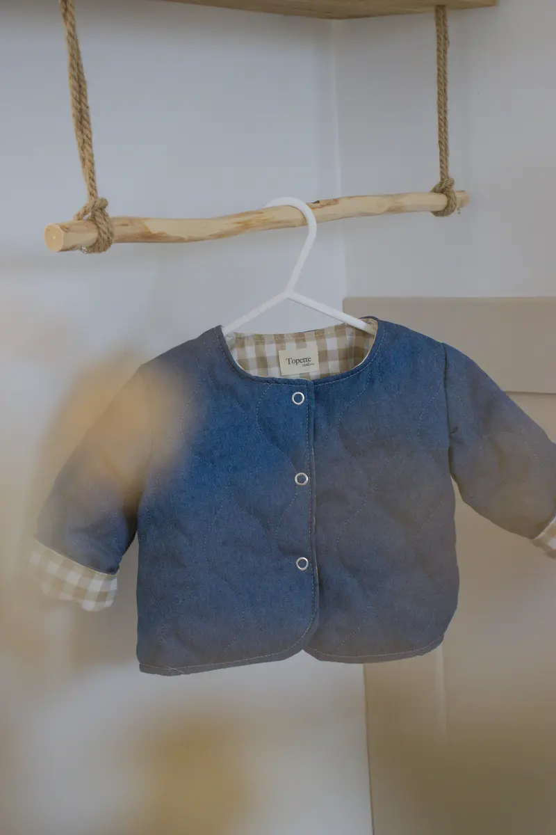 Vestes matelassées avec manches enfant Jean/Vichy camel