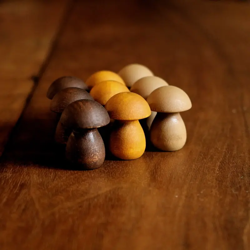 Wooden Mandala Little Mushrooms - Brown/Orange Tones - 36 pieces