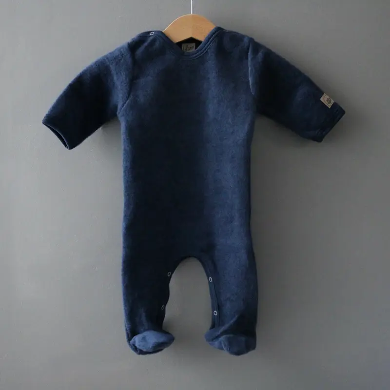 Wool Terry Plush Pyjama Footed - Navy - 1-18m
